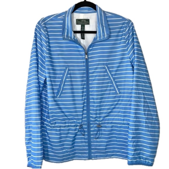 Ralph Lauren‎ Active Sky Blue Striped Lightweight Windbreaker Zip Front Jacket M - Picture 1 of 16